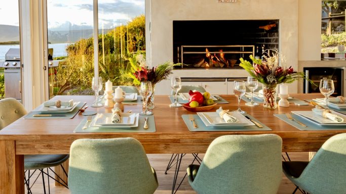 Fireplace or braai area at MBIZI lagoon house in evening atmosphere