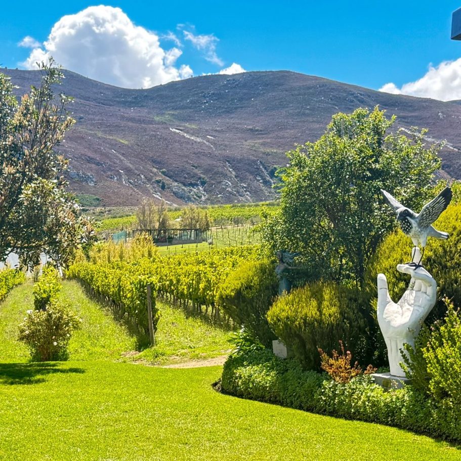 Glass-railed terrace at MBIZI lagoon house with panoramic views over Kleinrivier Lagoon, Hermanus