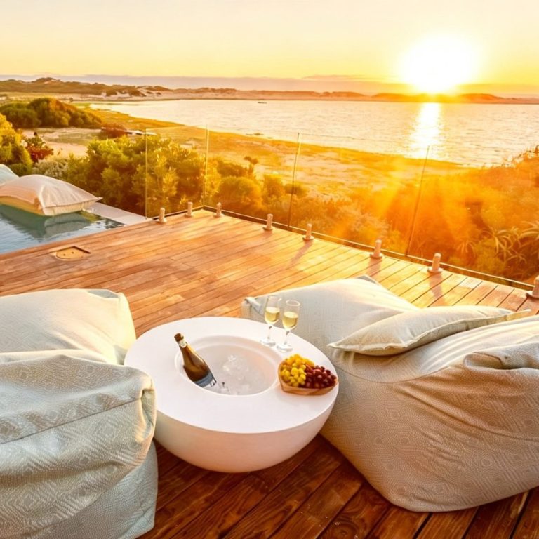 Comfortable outdoor lounge at MBIZI lagoon house — the perfect spot to relax with lagoon views