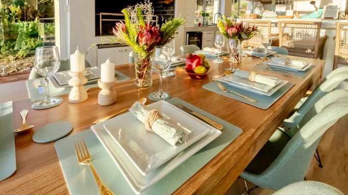 Outdoor dining at wine estate in the Overberg region South Africa