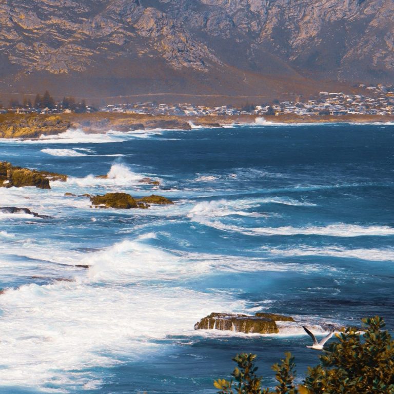 A landscape shaped by water, wind, and light Natural landscape around Bot River Lagoon with mountains and coastal vegetation in South Africa