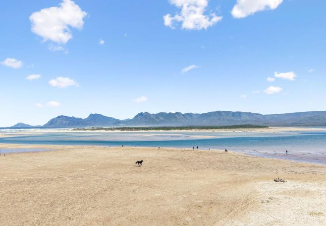 Landscape of Bot River Lagoon with surrounding mountains and ocean near Hermanus