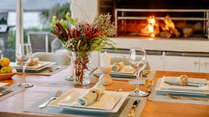 Outdoor dining at wine estate in the Overberg region South Africa